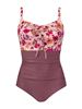 Picture of PLUS SIZE WINE SWIM SUIT FLORAL BODICE